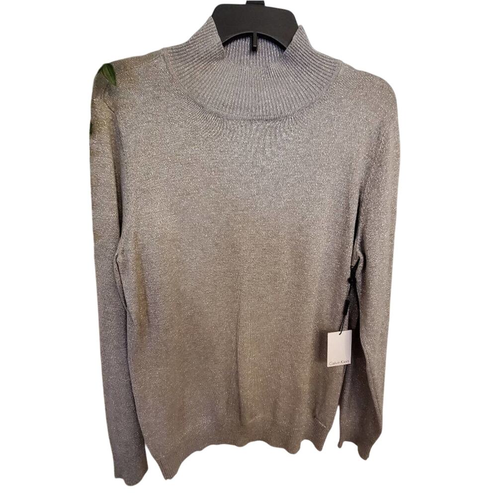 Calvin Klein‎ metallic silver grey mock turtleneck sweater size XL NEW!!!